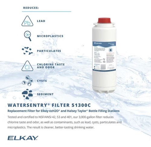 Elkay - C Watersentry Plomo  y Microplasticos Filtro de agua  bebedero Certificado