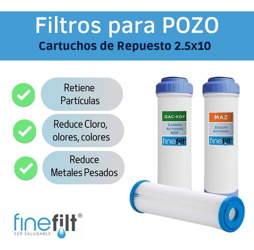 Finefilt - Cartucho Repuesto Filtro Agua Zeolita Metales Pesados 2.5x10