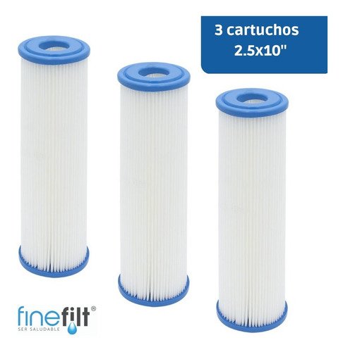 Finefilt - Cartucho Filtro Agua Plisado Lavable 2.5x10  Paquete 3 Pzas