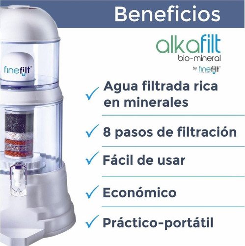 Finefilt - | Alkafilt Filtro De Agua Purificador Gravedad Alcalino Mineralizador Color Blanco
