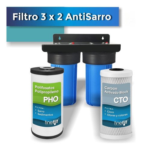 Finefilt - Filtro De Agua Para Toda La Casa Tinaco Antisarro 3x2 Jumbo Color Azul