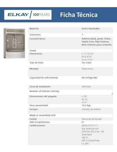 Elkay - Llenador Lzwssm Manos Libres (clase Bebedero - Filtro)
