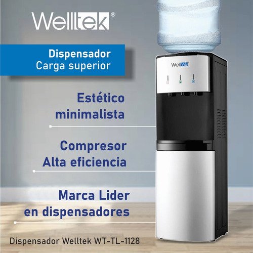 Welltek - | 1128 | Enfriador Dispensador Agua Fría Y Caliente carga superior garrafón arriba