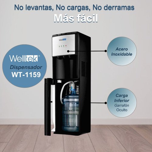 Welltek - | 420H | Dispensador De agua fría y caliente Garrafón Oculto Enfriador Despachador