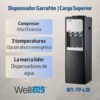 Welltek - | 95TL | Enfriador Dispensador Agua Fría Y Caliente carga superior garrafón arriba