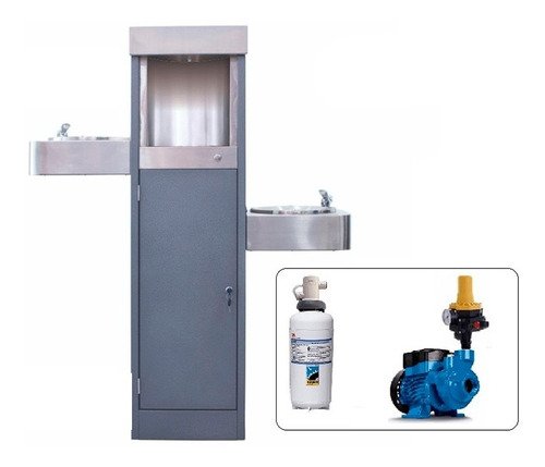 Welltek - Bebedero Escuelas Uso Rudo 3 Tomas Filtro 3m Certificado Color Gris