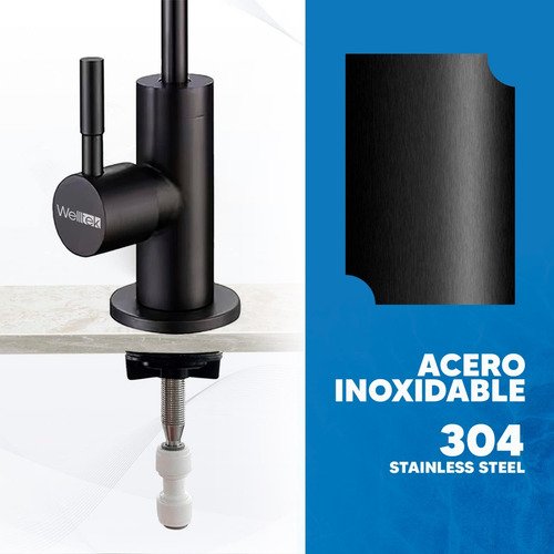 Welltek - Grifo Dispensador De Agua Tarja, Cocina, Filtro, Bomba Negro