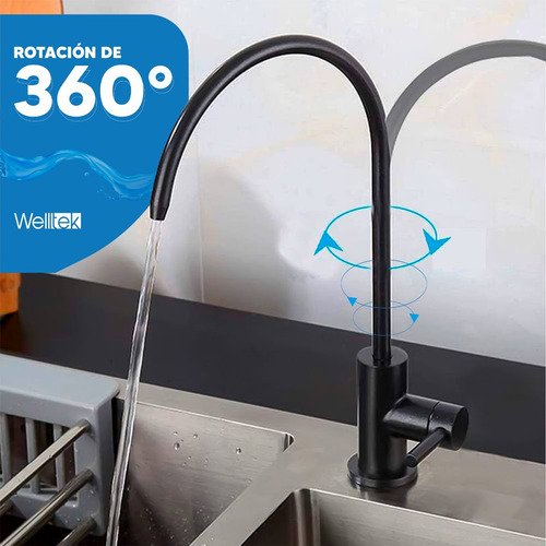 Welltek - Grifo Dispensador De Agua Tarja, Cocina, Filtro, Bomba Negro