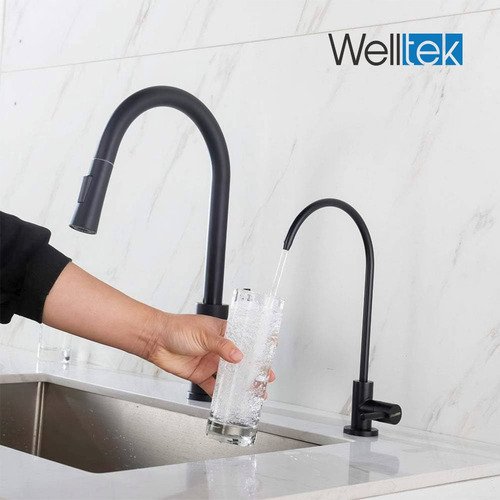 Welltek - Grifo Dispensador De Agua Tarja, Cocina, Filtro, Bomba Negro